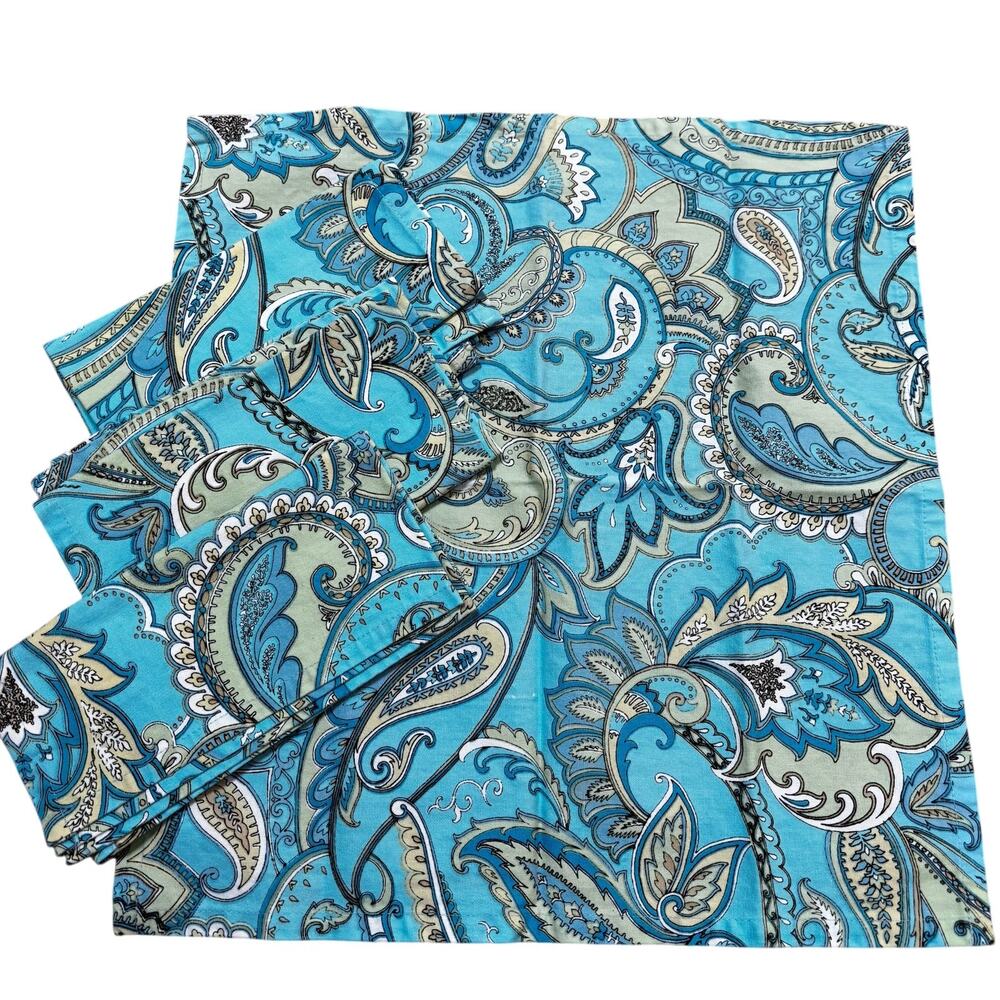 Ridgefield Home Colorful Cloth napkins set of 4 mod blue paisley cotton squares